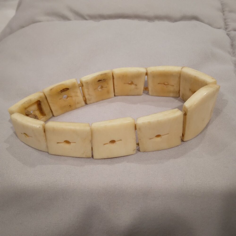 VINTAGE BONE TILE BRACELET TRIBAL BOHEMIAN